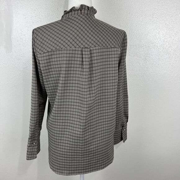 Maison de Roem Button Up Top Women Medium Black Houndstooth Long Sleeve Ruffled - Picture 4 of 15